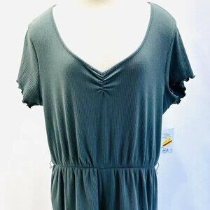NWT SO GOOD FOR LIFE Juniors Short Sleeve V-Neck Green Romper Dress Size XXL